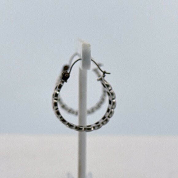 Estate Sterling Silver 925 Hoop Earrings Textured Links Design, 4.1g, Marked - Picture 4 of 8